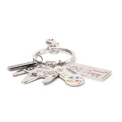 NINTENDO Controllers & Logo Schlüsselanhänger aus Metall, Silber (KE020314NTN)