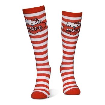 HELLO KITTY All-over Striped Logo Knee High Sock, 1 Pack, Femme, 39/42, Rouge/Blanc (KH401484HKT-39/42) 2