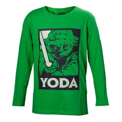 STAR WARS Yoda con Sable de Luz Camiseta Manga Larga, Niño Niño, 134/140, Años 8 a 10, Verde (LSY19601STW-134/140)