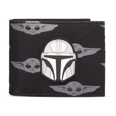 STAR WARS The Mandalorian Helmet Badge avec Grogu All-over Print Bi-fold Wallet, Homme, Noir (MW033425STW)