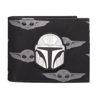 STAR WARS The Mandalorian Helmet Badge avec Grogu All-over Print Bi-fold Wallet, Homme, Noir (MW033425STW) 1