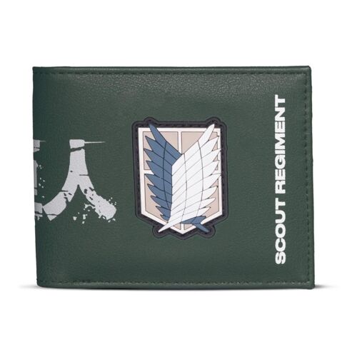 ATTACK ON TITAN Scout Regiment Logo Bi-Fold Wallet, Male, Green (MW078560ATT)