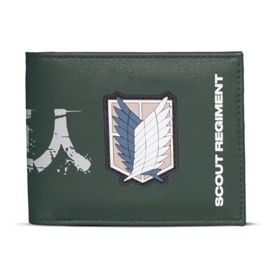 ATTACK ON TITAN Scout Regiment Logo Bi-Fold Wallet, Hombre, Verde (MW078560ATT)