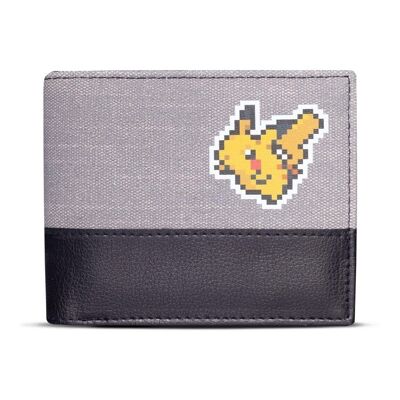 POKEMON Pixelated Pikachu Bi-Fold Wallet, Masculino, Gris/Negro (MW337871POK)