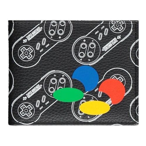 NINTENDO SNES Logo Controllers All-over Print Bi-fold Wallet, Male, Black (MW508606NTN)