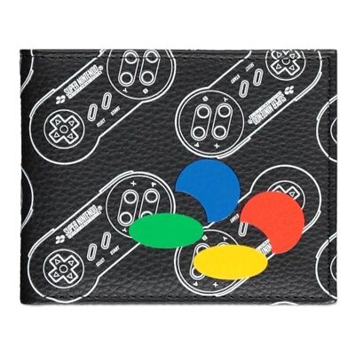 NINTENDO SNES Logo Controllers All-over Print Bi-fold Wallet, Masculino, Negro (MW508606NTN)
