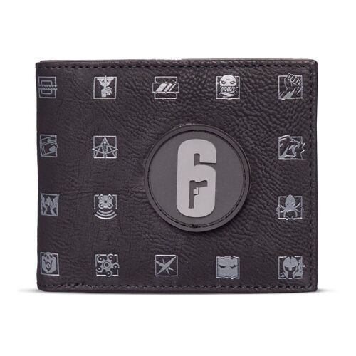 TOM CLANCY'S RAINBOW SIX Siege Logo Patch with Operator Logos All-over Print Bi-fold Wallet, Male, Black (MW5418556IX)