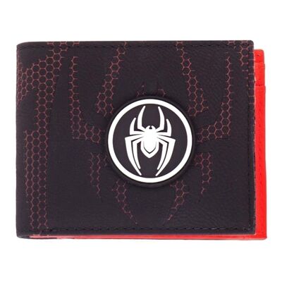 MARVEL COMICS Spider-man Miles Morales Logo Bi-fold Wallet, Masculino, Negro/Rojo (MW544877SPN)