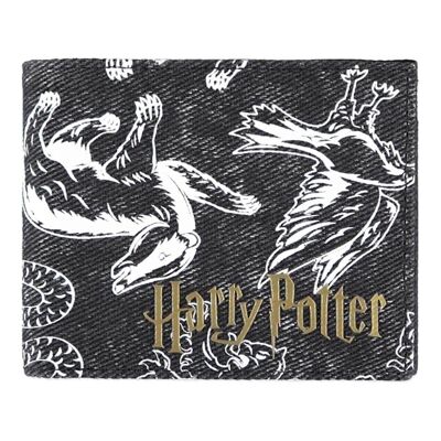 HARRY POTTER Wizards Unite Logo y Hogwarts Houses Symbols All-Over Print Bi-fold Wallet, Masculino, Negro (MW566828HPT)