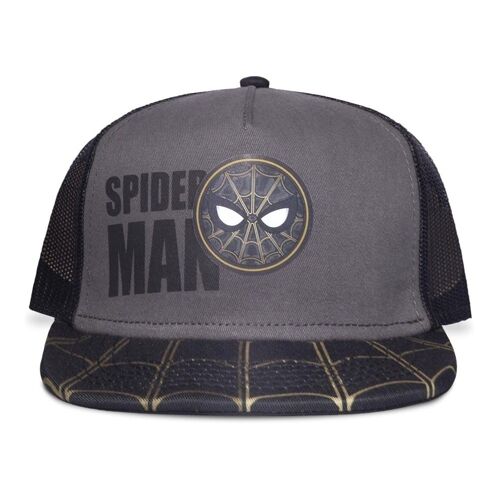 MARVEL COMICS Spider-man: No Way Home Face Badge Logo and Web Brim Trucker Baseball Cap, Grey/Black (SB823888SPN)