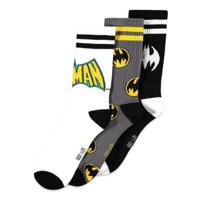 DC COMICS Batman Iconic Logos Chaussettes de sport, lot de 3, unisexe, 39/42, multicolore (SS204818BTM-39/42)