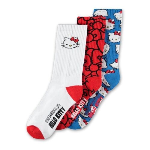 HELLO KITTY Iconic Logos Sport Socks, 3 Pack, Unisex, 39/42, Multi-colour (SS723428HKT-39/42)