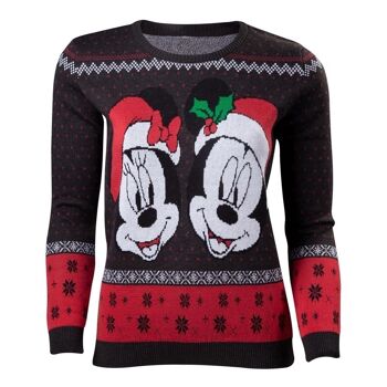 DISNEY Mickey Mouse Mickey & Minnie Pull de Noël en tricot Femme Taille S Gris foncé/rouge (SW624502MCK-S) 2