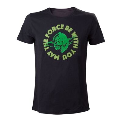 STAR WARS Yoda....'May The Force Be With You' Camiseta, Hombre, Pequeño, Negro (TS080704STW-S)