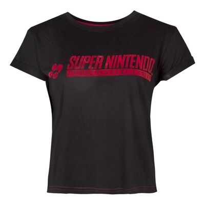 NINTENDO SNES Logo T-shirt court, femme, petit, noir (TS126084NTN-S)