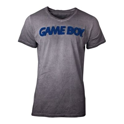 NINTENDO Gameboy 3D Logo Camiseta lavada con ácido, Hombre, Extra Extra Grande, Gris (TS127478NTN-2XL)