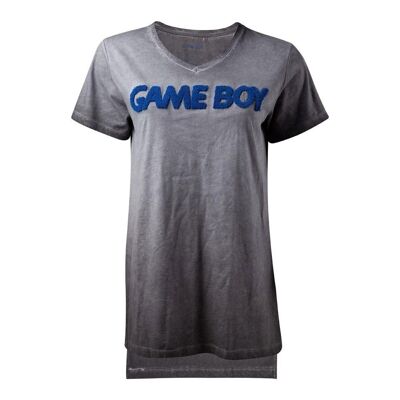 NINTENDO Gameboy 3D Logo Camiseta lavada con aceite, Mujer, Extra Extra Grande, Gris (TS132506NTN-2XL)