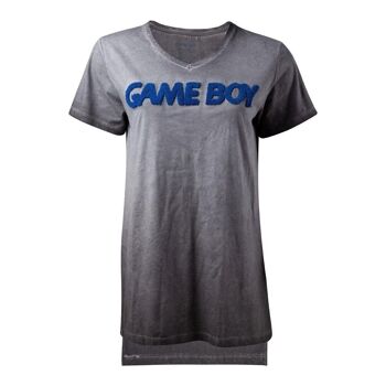 NINTENDO Gameboy 3D Logo Oil Washed T-Shirt, Femme, Grand, Gris (TS132506NTN-L) 1