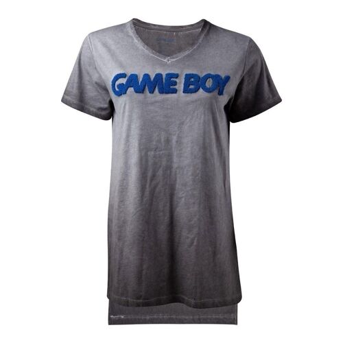 NINTENDO Gameboy 3D Logo Oil Washed T-Shirt, Female, Extra Large, Grey (TS132506NTN-XL)