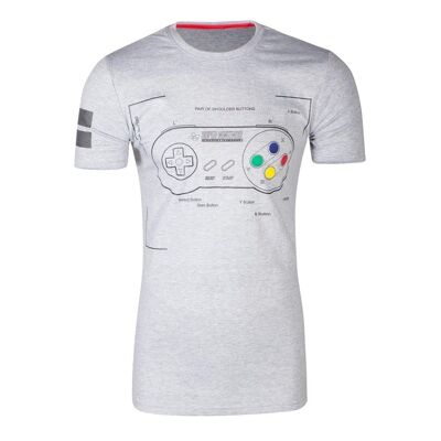 NINTENDO SNES Controller Super Power T-Shirt, Uomo, Extra Extra Large, Grigio (TS241058NTN-2XL)