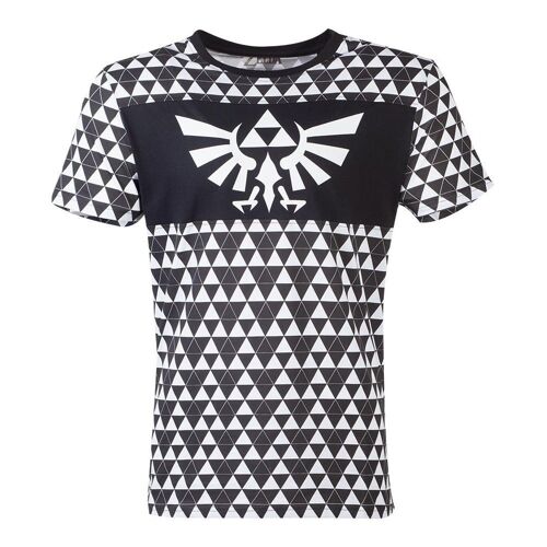 NINTENDO Legend of Zelda Royal Crest Logo with Tri-force Checker Pattern T-Shirt, Male, Large, Black/White (TS256170ZEL-L)