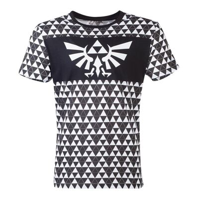 NINTENDO Legend of Zelda Royal Crest Logo con Tri-Force Checker Pattern T-Shirt, Uomo, Large, Nero/Bianco (TS256170ZEL-L)