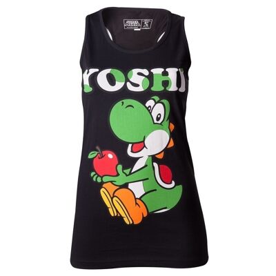 NINTENDO Super Mario Bros. Yoshi avec débardeur pomme rouge, femme, grand, noir (TS260402NTN-L)