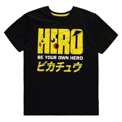 POKEMON Olympics Pika Hero Camiseta, Hombre, Grande, Negro (TS333628POK-L)