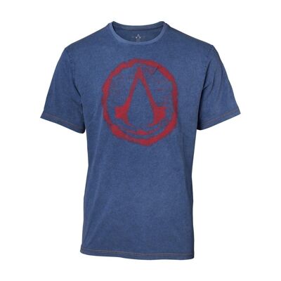 ASSASSIN'S CREED T-shirt in finto denim con stemma e logo, uomo, taglia media, blu (TS551119ASC-M)