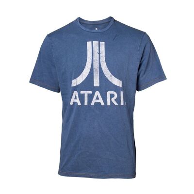 ATARI Logo Faux Denim Camiseta, Hombre, Pequeño, Azul (TS551120ATA-S)
