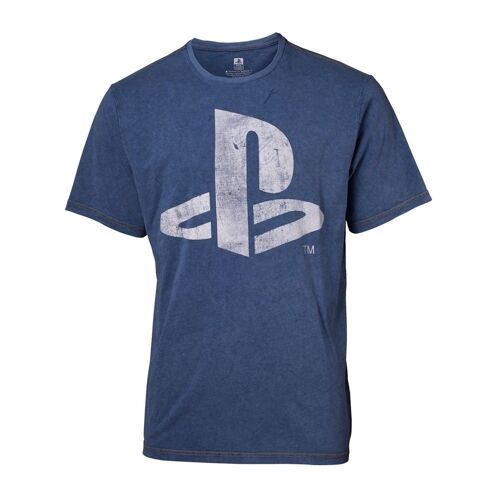 SONY Playstation Logo Faux Denim T-Shirt, Male, Small, Blue (TS551122SNY-S)