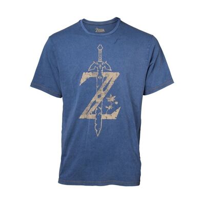 NINTENDO Legend of Zelda Breath of the Wild Z Logo T-shirt in finto denim, uomo, taglia grande, blu (TS551192ZEL-L)