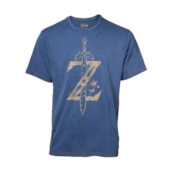NINTENDO Legend of Zelda Breath of the Wild T-shirt en faux denim avec logo Z, homme, grand, bleu (TS551192ZEL-L)