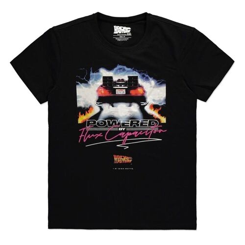 UNIVERSAL Back to the Future Powered by Flux Capacitor T-Shirt, Male, Large, Black (TS636623BFT-L)