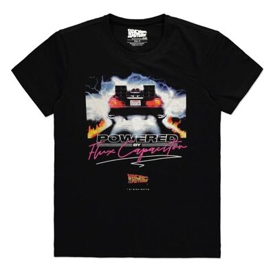 UNIVERSAL Back to the Future Powered by Flux Capacitor Camiseta, Hombre, Grande, Negro (TS636623BFT-L)