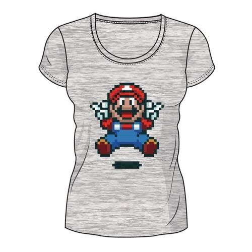 NINTENDO Super Mario Bros. Pixelated Jumping Mario T-Shirt, Female, Extra Large, Grey (TS713188NTN-XL)