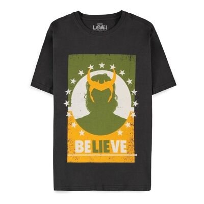 MARVEL COMICS Loki Believe Poster T-Shirt, Male, Large, Black (TS815265LOK-L)