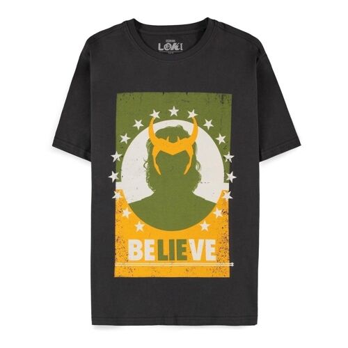 MARVEL COMICS Loki Believe Poster T-Shirt, Male, Medium, Black (TS815265LOK-M)