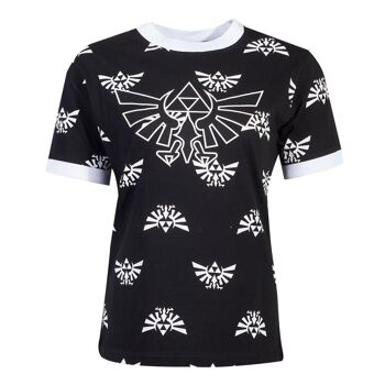 NINTENDO Legend of Zelda Hyrule Royal Crest avec t-shirt imprimé à motif intégral, femme, grand, noir/blanc (TS835446ZEL-L) 2