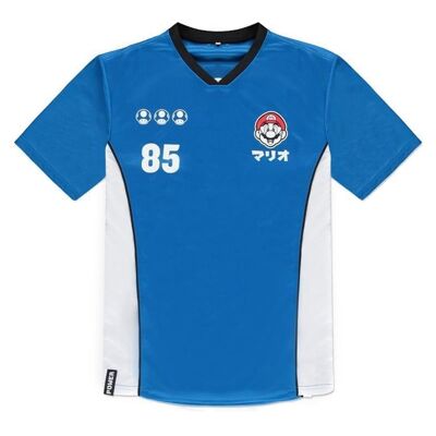 NINTENDO Super Mario Bros. Mario 85 Sports Jersey Camiseta, Hombre, Grande, Azul/Blanco (TS876174NTN-L)