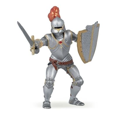 PAPO Fantasy World Ritter in Rüstung mit roter Feder Spielfigur, ab 3 Jahren, Silber (39244)