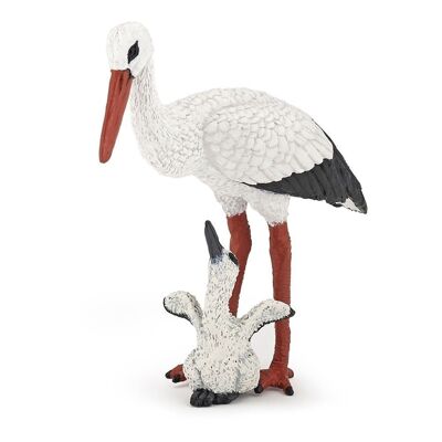 PAPO Wild Animal Kingdom Figurine de cigogne et bébé cigogne, trois ans ou plus, blanc/noir (50159)