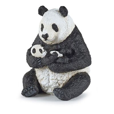PAPO Wild Animal Kingdom Figurine Panda assis et bébé, trois ans ou plus, Blanc/noir (50196)