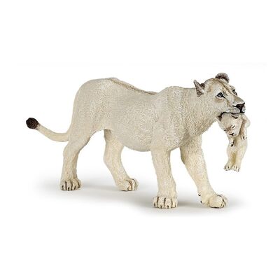 PAPO Wild Animal Kingdom White Lionne avec Cub Toy Figure, 3 ans ou plus, Blanc (50203)