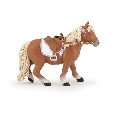 PAPO Horses and Ponies Shetland Pony con silla de montar figura de juguete, 3 años o más, marrón/blanco (51559)