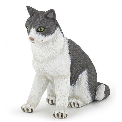 PAPO Dog and Cat Companions sitzende Katzenspielfigur, ab 3 Jahren, grau/weiß (54033)