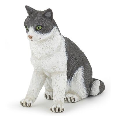 PAPO Dog and Cat Companions Figura Giocattolo Gatto Seduto, 3 Anni o Più, Grigio/Bianco (54033)