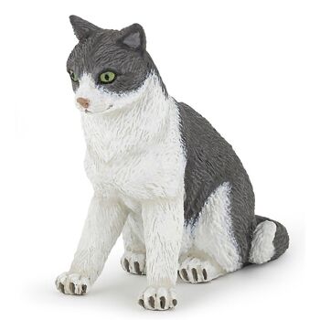 PAPO Dog and Cat Companions Figurine pour chat assis, 3 ans ou plus, Gris/blanc (54033)