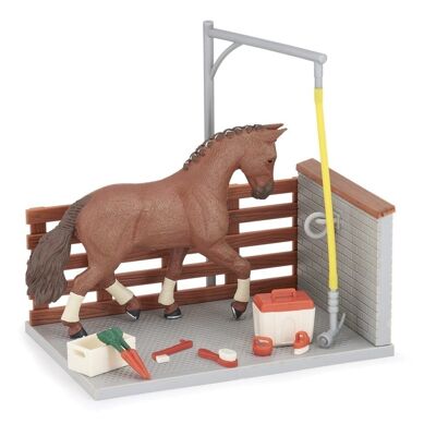 PAPO Horses and Ponies Wash Box and Accessories Toy Playset, 3 años o más, multicolor (60116)