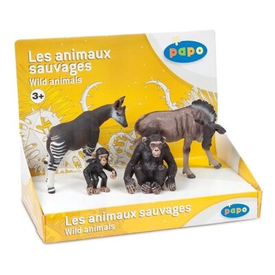 PAPO Wild Animal Kingdom Wild Animals 1 con caja expositora de 4 figuras, 3 años o más, multicolor (80000)